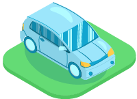 A blue car on a green background