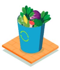 A blue compost bin full of fruit and vegetable waste