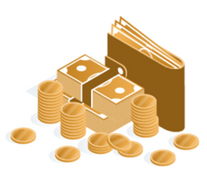 image of a coins, cash and wallet
