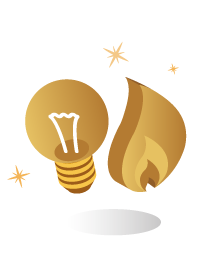 A golden flame and a golden lightbulb