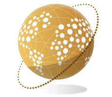 A gold world globe with broadband connection points on it