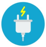 A picture of a plug on a blue background