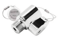 A glossy chrome finished showerhead adapter with a metal cord