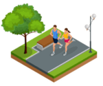 A man and woman running on the road