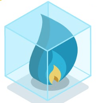 A blue flame in a transparent box