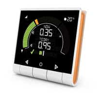 A white Geo Minim energy monitor with a black display and white numbers