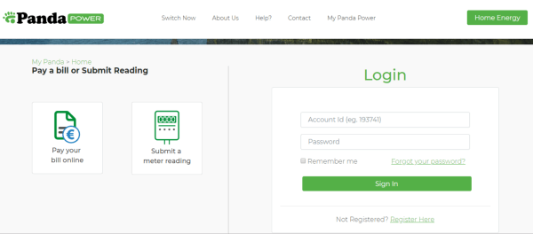 My Panda Power login screenshot