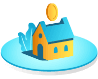 A small house with a coin slot in the top and a coin being dropped in