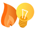 A gas flame and a light bulb
