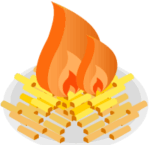 A camp-style fire on a bundle of sticks