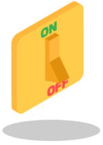 A yellow switch with the words on and off