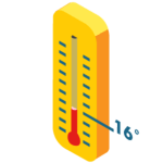 A thermometer set to 16 degrees