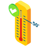 A thermometer set to 50 degrees