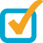 A blue box with a yello tick
