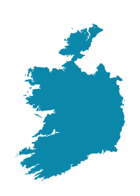 A blue map of the republic of Ireland