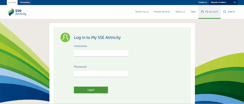A screenshot of the SSE Airtricity login page