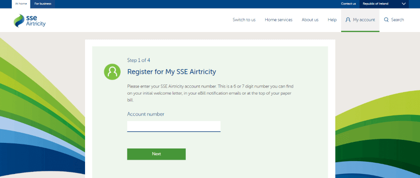 A screenshot of the My SSE Airtricity registration page