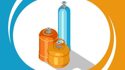 Three different types of gas cylinders