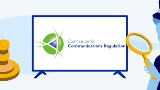 Image of the ComReg Ireland logo accompanied by an authoritative figure