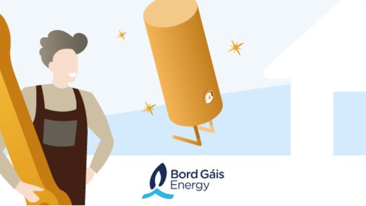Bord Gais logo and man with wrench