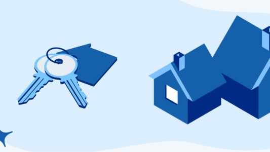 House keys next to blue house