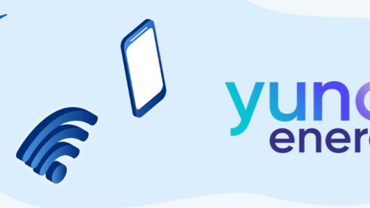 Yuno Energy logo next to a mobile phone