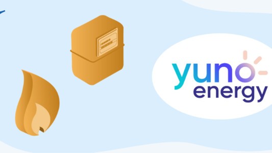 Yuno Energy logo next to gas meter