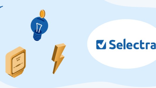 Selectra logo next to electricity symbols