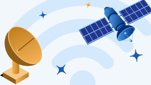 Image of satellite broadband being recieved from a satellite to a dish