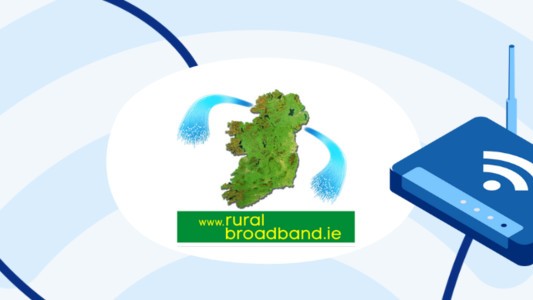 Image of the Rural Broadband logo next to an internet router