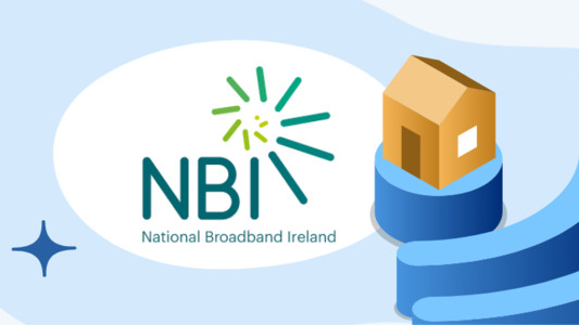 Image of the NBI Ireland logo next to a house and wifi signals
