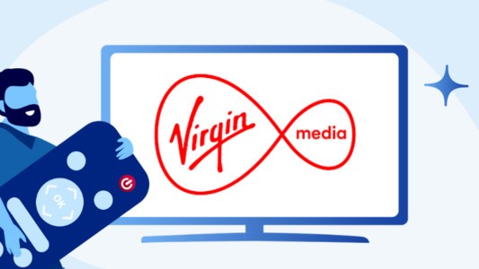 Image of the Virgin Media Logo within a TV