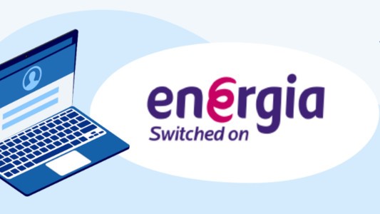 Energia Logo next top open laptop