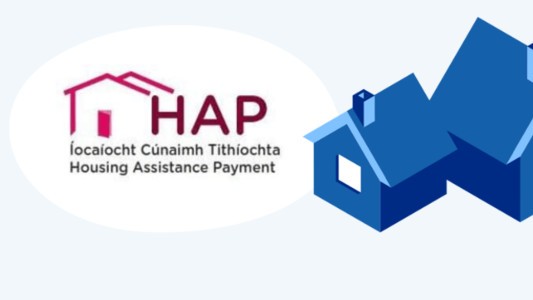 The HAP logo (Housing Assistance Payment) with two blue houses next to logo