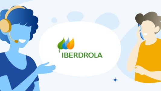 Iberdrola Logo in speech bubble between customer and representative