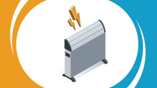 A storage heater with an electricity symbol hovering over it
