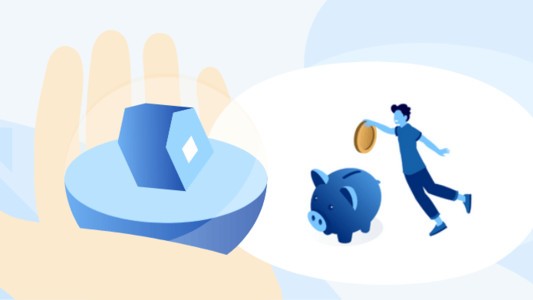 House in palm of a hand and person placing coins in piggy bank