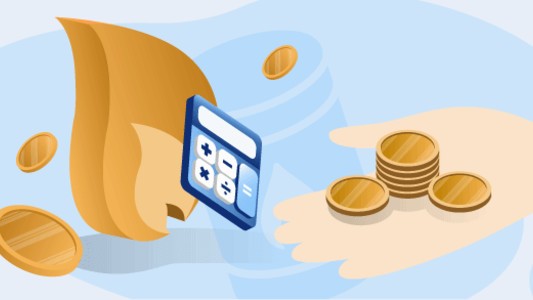 Gas flame with calculator and coins