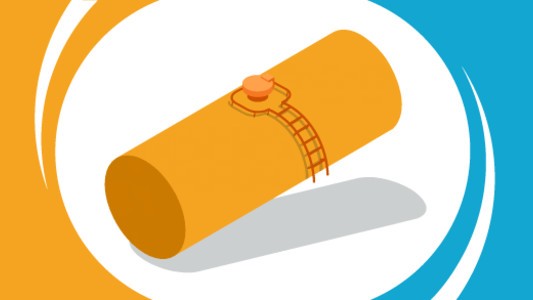 A blue and yellow banner with a picture of an LPG tank in the middle