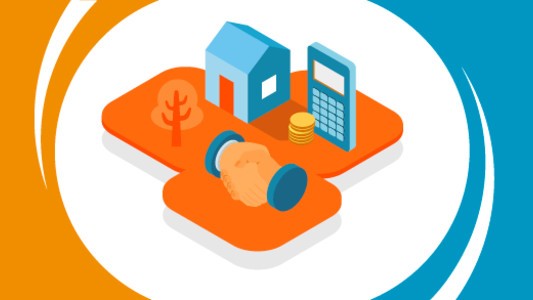A house, calculator and a handshake.