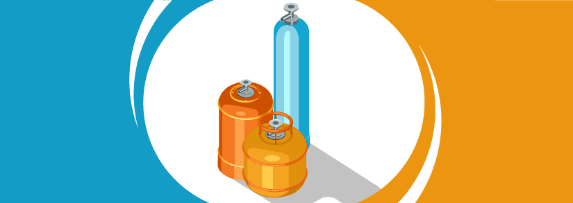 Three different types of gas cylinders