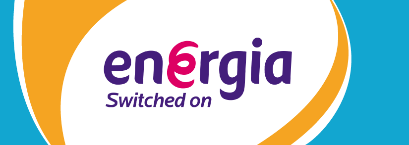 The energia logo edges in orange and blue