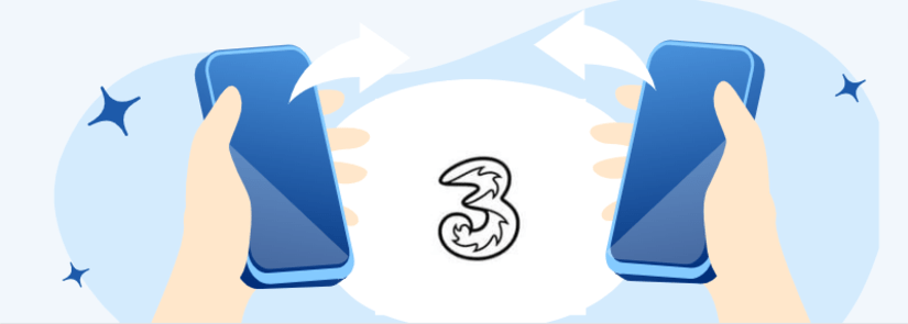Image of two mobiles with the Three logo in the centre