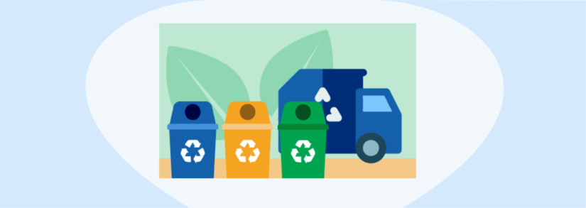 Bin Collection Truck with Three Wheelie Bins in front
