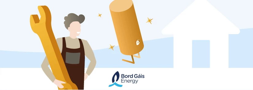 Bord Gais logo and man with wrench