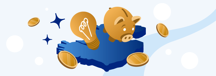 Map or ireland with money bank and lightbulbs