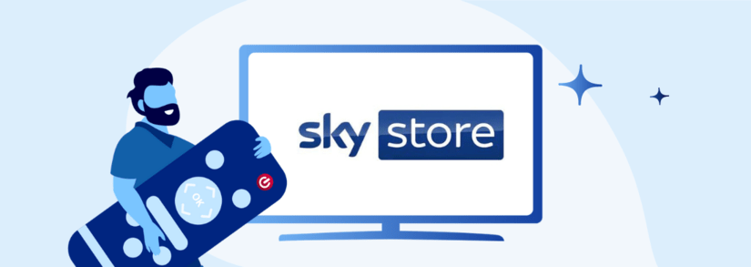 Image of the Sky Store logo on a TV