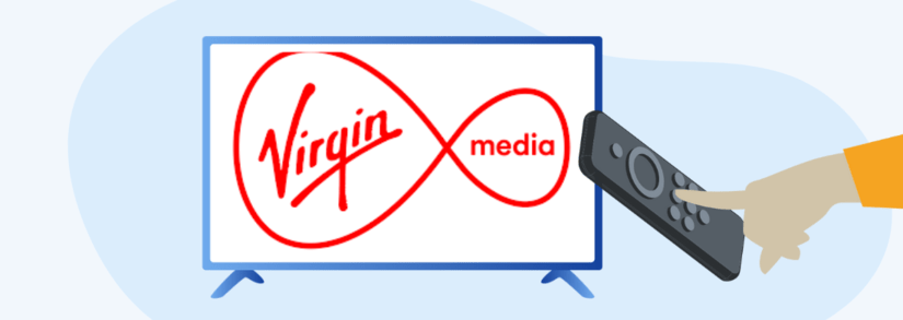 Image of the Virgin Media logo on a tv
