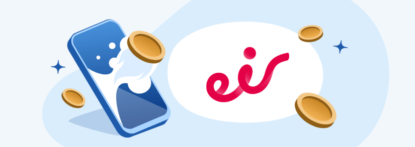 Image of Eir logo alongside a mobile and coins