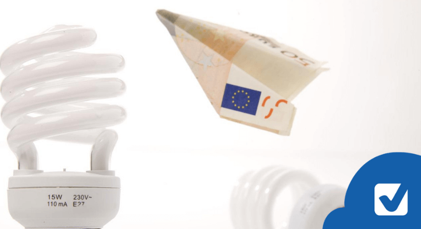 Euros flying away from electricity lightbulbs